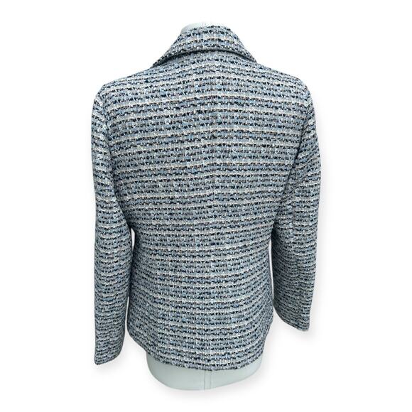 Rachel Zoe Women's Double Breasted Brass Button Tweed Blazer Blue White size M - Picture 7 of 9